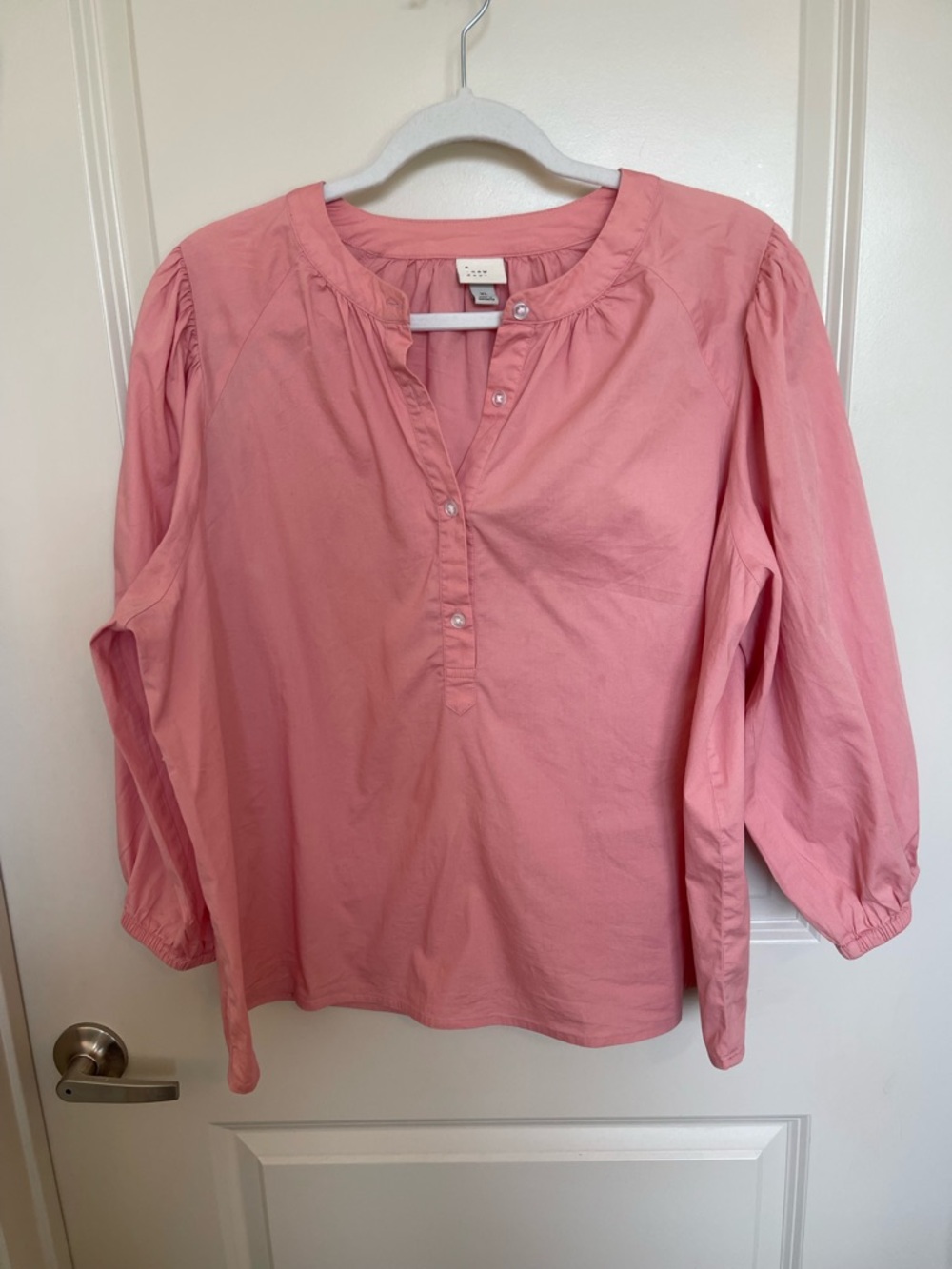 a new day Pink Popover Button Blouse